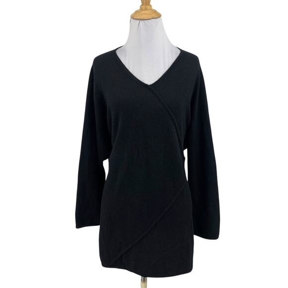 Shi Sweater Womens XL Black Pure Cashmere V Neck Long Sleeve Pullover *READ - Picture 1 of 10